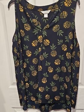 CJ Banks Navy Pineapple Print Tank